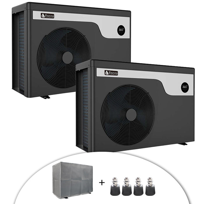 Kit 2 pompe di calore full inverter Mr. SMART per piscina fino a 95 m³ con copertura e piedini antirumore