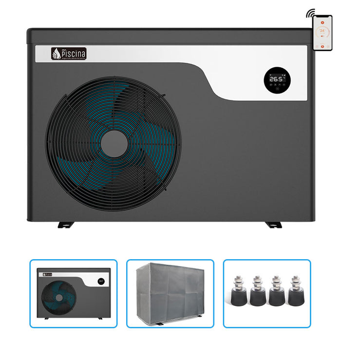 Pompa Di Calore Full Inverter Per Piscina Fino A 90 M³ Mr. Smart By Mr. Piscina® Con Copertura Protettiva E Piedini Antivibrazione