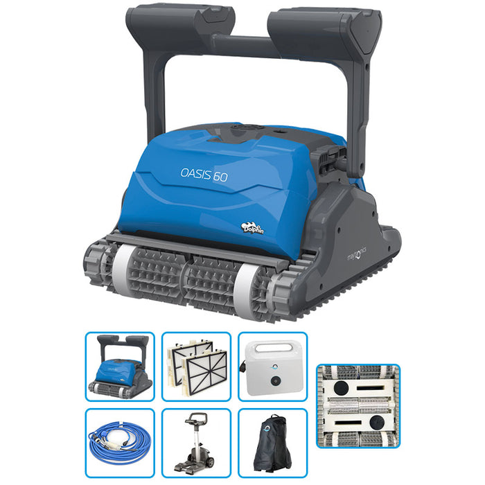 Robot Piscina Dolphin Oasis 60 Premium Con Spazzole Combinate, Trasformatore Digitale Iot, Terza Spazzola Attiva Centrale, Carrello E Copertura Protet