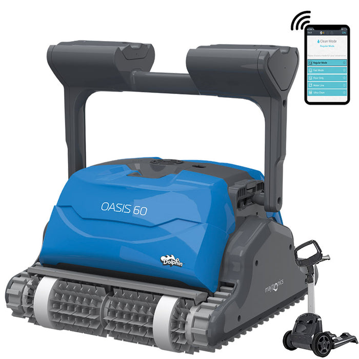 Robot piscina Dolphin OASIS 60 con trasformatore digitale IoT Wi-Fi e carrello by Maytronics - Usato KM0