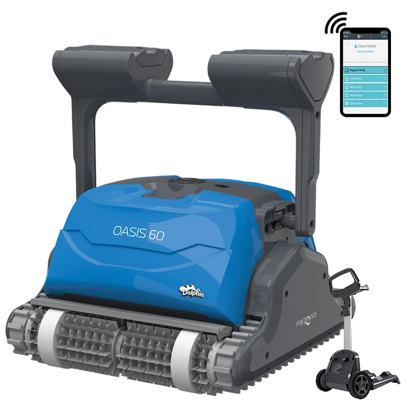 Robot piscina Dolphin OASIS 60 con trasformatore digitale IoT Wi-Fi e carrello by Maytronics - Usato KM0