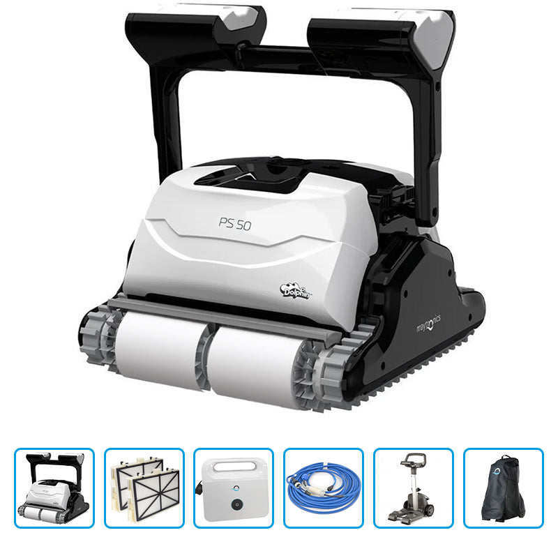 Robot Piscina Dolphin Ps 50 Premium Con Spazzole Kanebo, Carrello E Copertura Protettiva