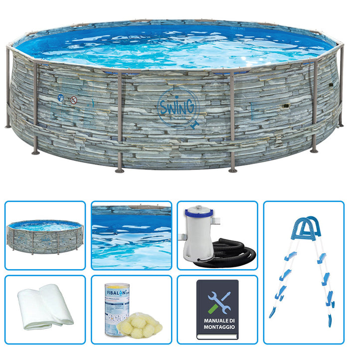 Piscina Fuori Terra Swing Metal Frame Stone Design  3,66 X H 0,91 M - Kit Easy