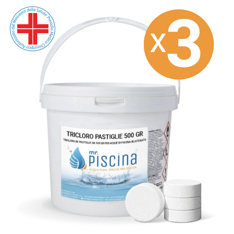 Tricloro 90% Pastiglie 500 Gr Blisterate, 3 Confezioni Da 10 Kg