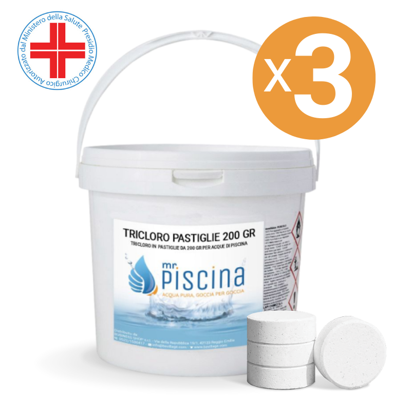 Tricloro 90% Pastiglie 200 Gr Blisterate, 3 Confezioni Da 10 Kg