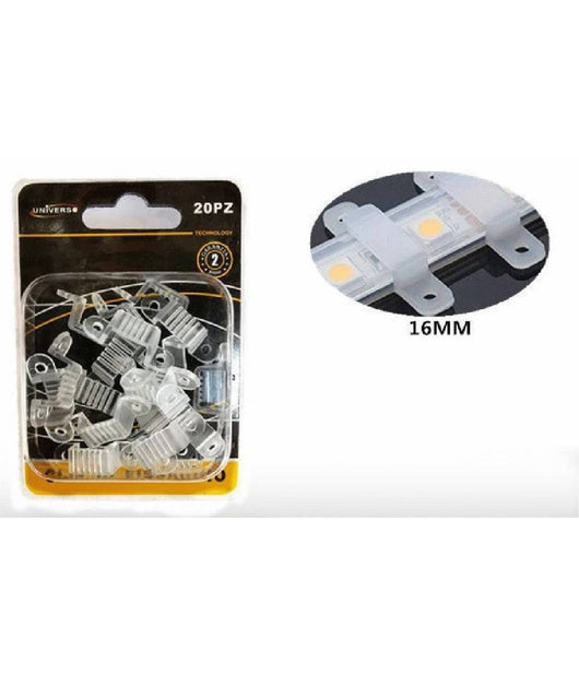 Clip Di Fissaggio Da 16 Mm In Silicone Strisce A Led Confezione Da 20 Pz U-16mm         