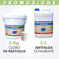 5 Kg Cloro in pastiglie 200 g + 5 L antialga
