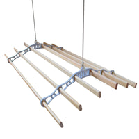 Stendibiancheria da Soffitto con 6 Stecche Legno 120cm e Supporti Ghisa Bianchi