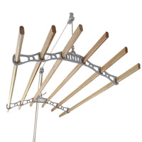 Stendibiancheria da Soffitto con 6 Stecche Legno 120cm e Supporti Ghisa Bianchi