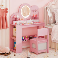 Set tavolo da trucco principessa e sedia con 2 cassetti e libreria a 2 ripiani-Toeletta per bambini con luci Rosa