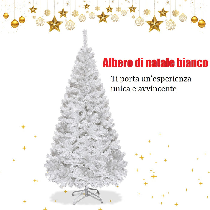 Albero di natale artificiale 180cm in PVC con 650 rami, supporto in metallo e piedi in gomma Bianco-Alberi di Natale