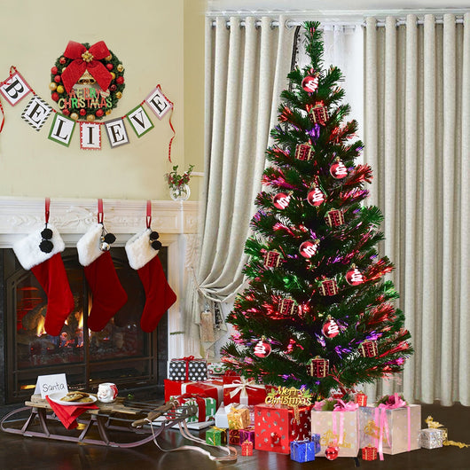 Albero di natale illuminato con fibra ottica 150cm Albero di abete artificiale cambia colore con 170 rami, Verde-Alberi di Natale