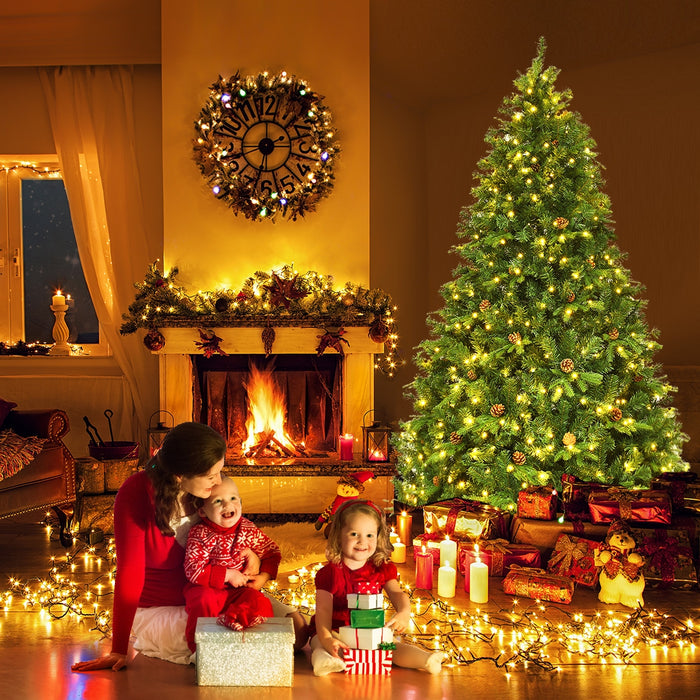 Albero di natale artificiale 225cm con 540 LED, 71 pigne, 1125 rami e un supporto in metallo-Alberi di Natale