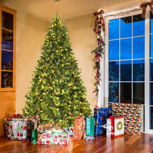 Albero di natale artificiale 240cm con 600 LED, 81 pigne, 1335 rami, e un supporto in metallo-Alberi di Natale