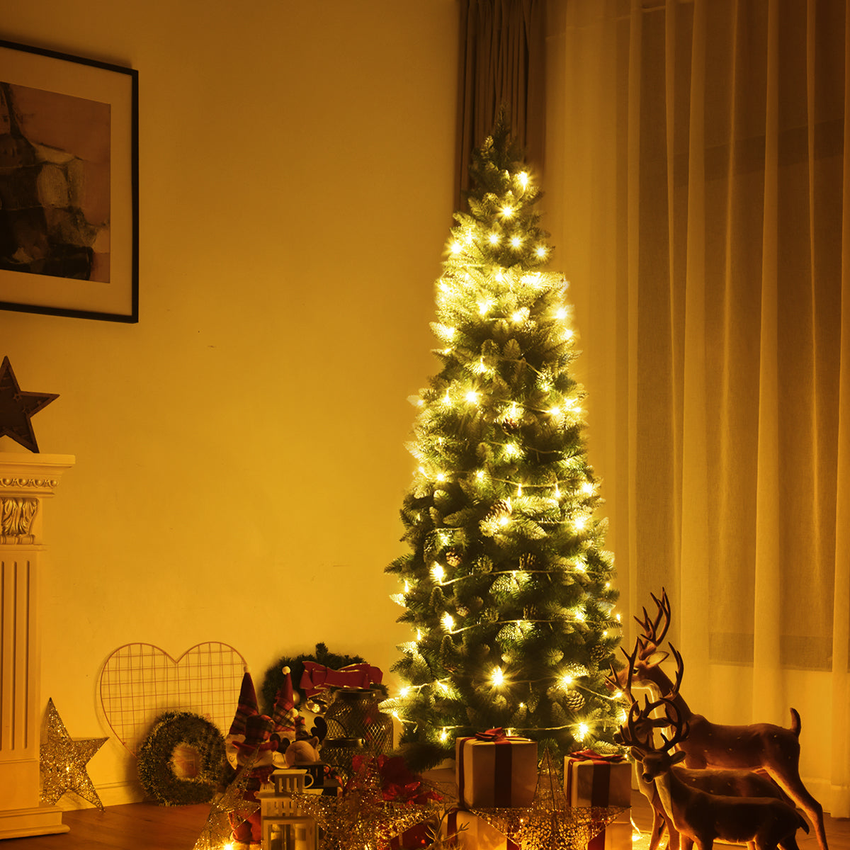 Albero di Natale 220 cm in PVC di alta qualit¨¤, Albero di Natale innevato con 720 rami-Alberi di Natale