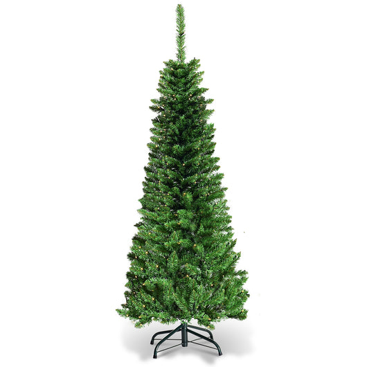 Albero di Natale 135cm 226 rami, Abete artificiale innevato con base solida di metallo e luci LED-Alberi di Natale