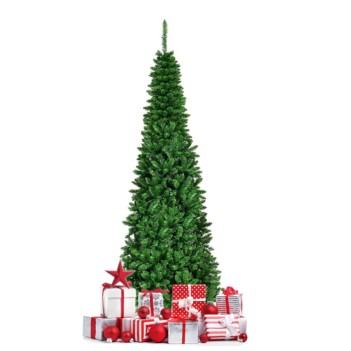 Albero di Natale 200cm 708 rami, Abete artificiale innevato con base solida di metallo e luci LED-Alberi di Natale