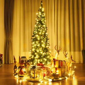 Albero di Natale 200cm 708 rami, Abete artificiale innevato con base solida di metallo e luci LED-Alberi di Natale