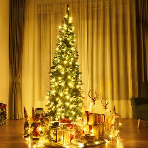 Albero di Natale 225cm con 1085 rami, Abete artificiale illuminato con base solida di metallo e 150 luci LED-Alberi di Natale