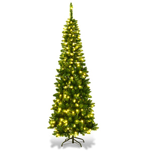 Albero di Natale 225cm con 1085 rami, Abete artificiale illuminato con base solida di metallo e 150 luci LED-Alberi di Natale