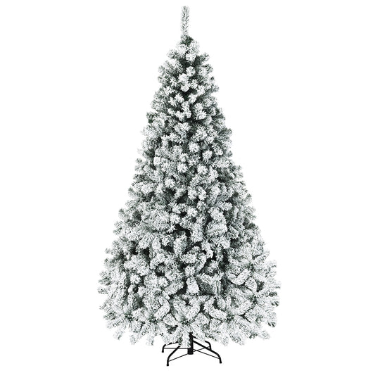 Albero di Natale 225 cm in PVC 1010 rami, Abete artificiale innevato illuminato con solida base di metallo, Bianco-Alberi di Natale