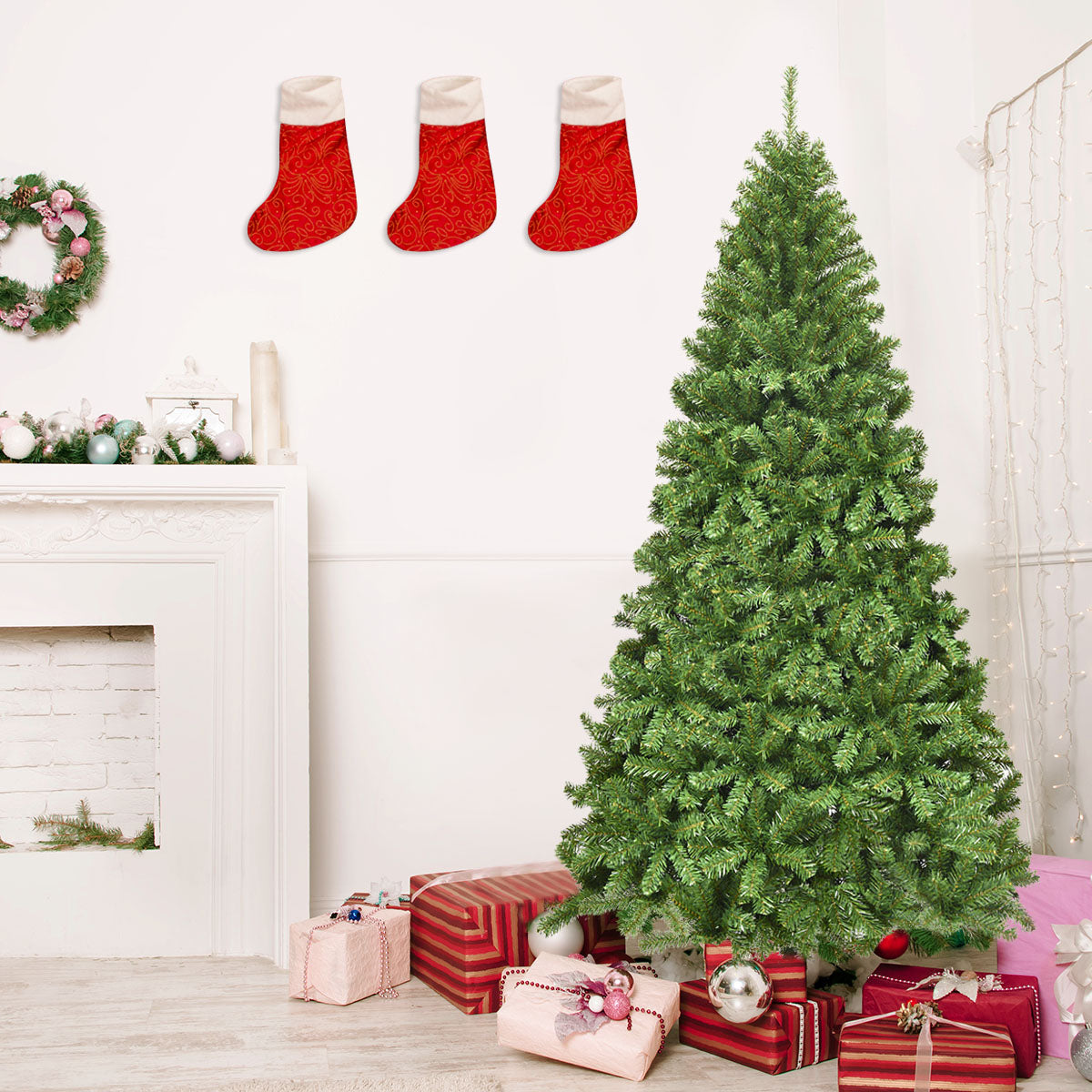 Albero di Natale non illuminato 230 cm, Abete artificiale con cerniere e aghi in PVC per casa e ufficio-Alberi di Natale