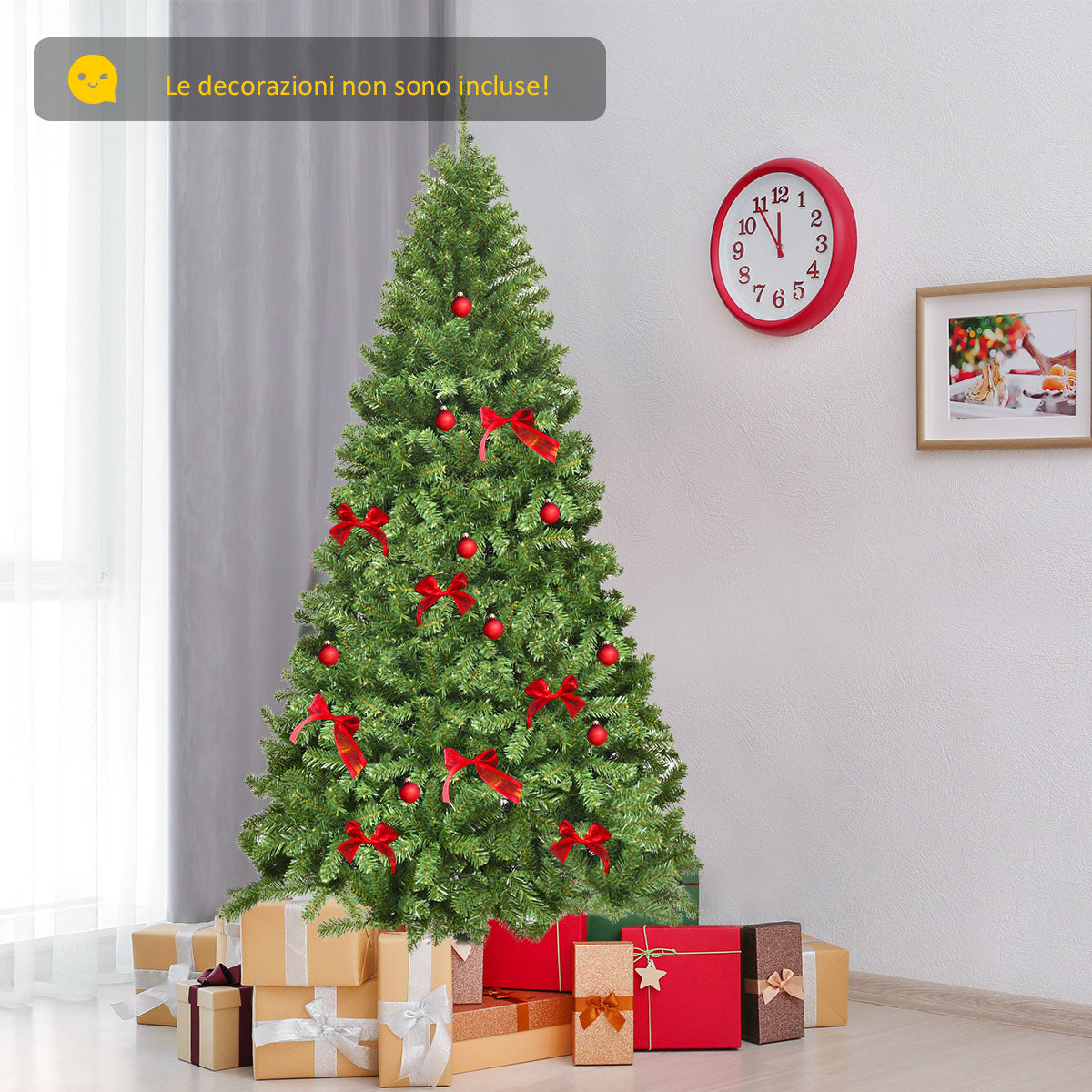 Albero di Natale non illuminato 230 cm, Abete artificiale con cerniere e aghi in PVC per casa e ufficio-Alberi di Natale