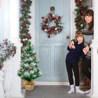 Albero di Natale innevato 60 cm, Albero di Natale artificiale con base stabile in cemento e lino-Alberi di Natale