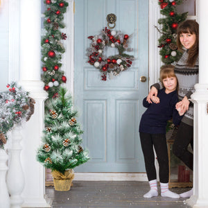 Albero di Natale innevato 60 cm, Albero di Natale artificiale con base stabile in cemento e lino-Alberi di Natale