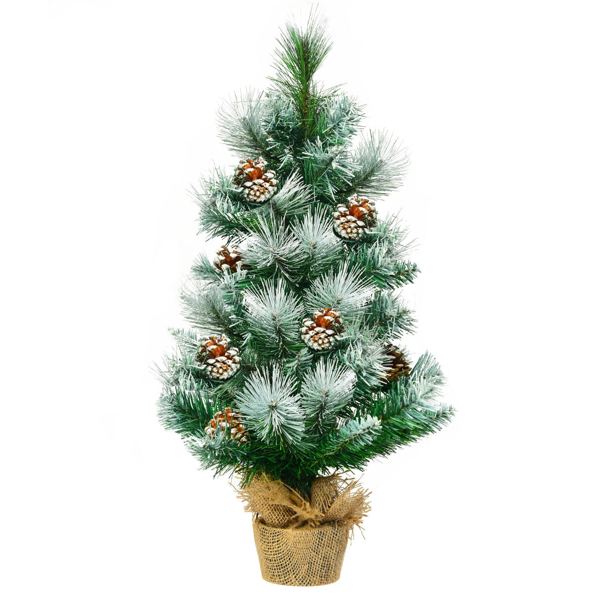 Albero di Natale innevato 60 cm, Albero di Natale artificiale con base stabile in cemento e lino-Alberi di Natale