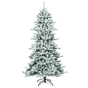 Albero di Natale artificiale innevato 210cm con pigne bianche, Albero di Natale con base in ferro resistente-Alberi di Natale