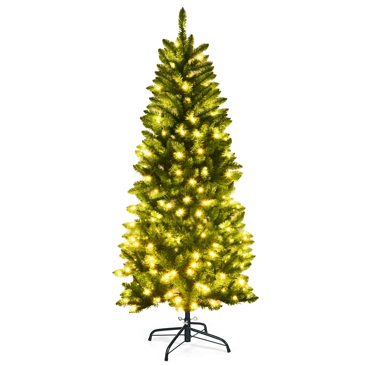 Albero di Natale illuminato 150 cm, Abete artificiale con 150 luci bianche e calde 300 rami-Alberi di Natale