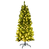 Albero di Natale illuminato 150 cm, Abete artificiale con 150 luci bianche e calde 300 rami-Alberi di Natale
