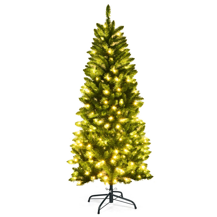 Albero di Natale illuminato 150 cm, Abete artificiale con 150 luci bianche e calde 300 rami-Alberi di Natale