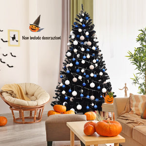 Albero di Natale 225 cm, 1258 rami, Abete artificiale non illuminato con base solida di metallo, Nero-Alberi di Natale