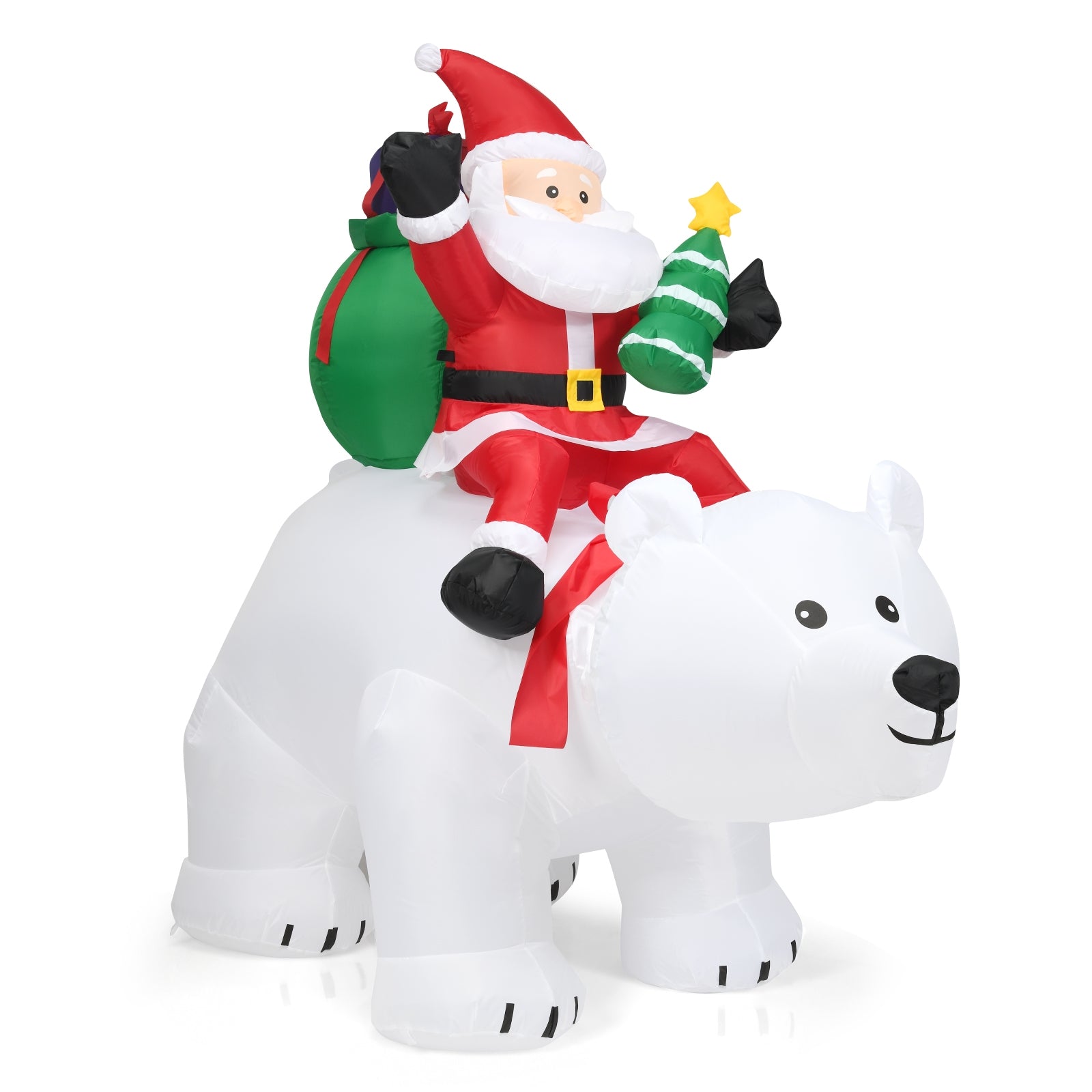 Babbo Natale su orso polare con testa girevole gonfiabile 200 cm, Decorazione natalizia con poliestere impermeabile e luci LED-Gonfiabili natalizi