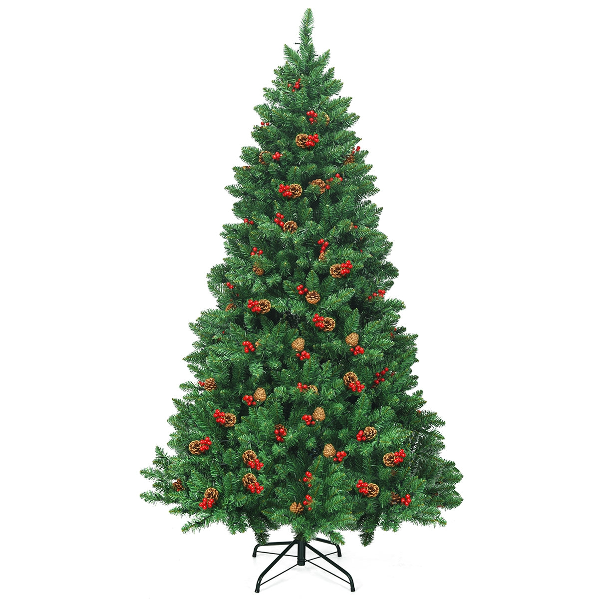 Albero di Natale 200 cm 1100 rami, Abete artificiale con base resistente di metallo-Alberi di Natale