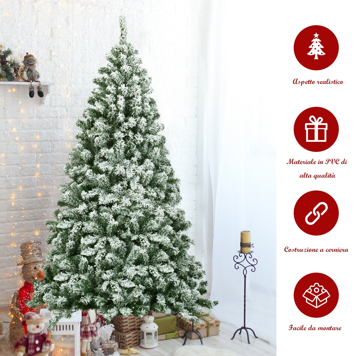 Abete artificiale innevato con aghi in PVC di alta qualit¨¤, Albero di Natale 180cm con solida base di metallo-Alberi di Natale