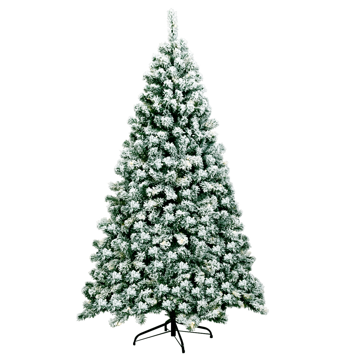 Albero di Natale artificiale 180cm con cerniera e 250 luci LED, Pino innevato illuminato con 928 rami e base-Alberi di Natale