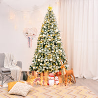 Albero di Natale artificiale 230cm con cerniera e 550 luci LED, Pino innevato illuminato con 1346 rami e base-Alberi di Natale