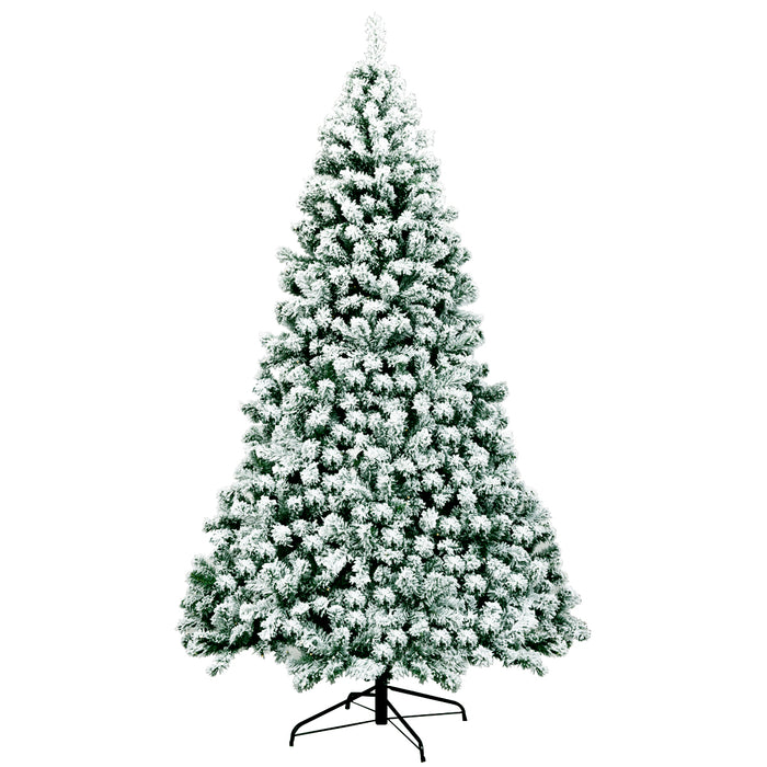Albero di Natale artificiale 230cm con cerniera e 550 luci LED, Pino innevato illuminato con 1346 rami e base-Alberi di Natale