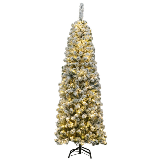 Albero di Natale 180 cm con 250 luci LED calde, Abete artificiale innevato illuminato-Alberi di Natale