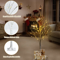 Albero artificiale illuminato 120cm con 48 luci LED calde e bianche, Albero di betulla per Natale Pasqua Bianco-Alberi di Natale