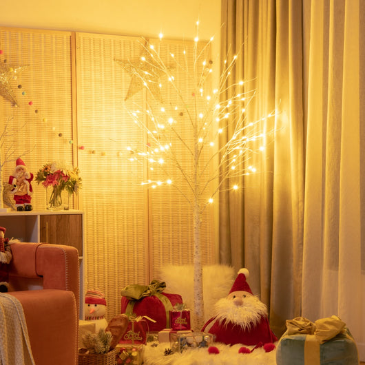 Albero artificiale illuminato 180cm con 96 luci LED calde e bianche, Albero di betulla per Natale Pasqua Bianco-Alberi di Natale