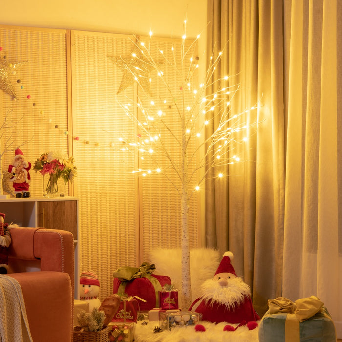 Albero artificiale illuminato 180cm con 96 luci LED calde e bianche, Albero di betulla per Natale Pasqua Bianco-Alberi di Natale