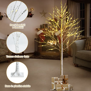 Albero artificiale illuminato 180cm con 96 luci LED calde e bianche, Albero di betulla per Natale Pasqua Bianco-Alberi di Natale