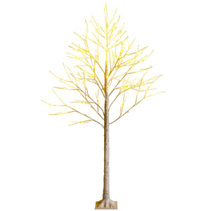 Albero artificiale illuminato 180cm con 96 luci LED calde e bianche, Albero di betulla per Natale Pasqua Bianco-Alberi di Natale