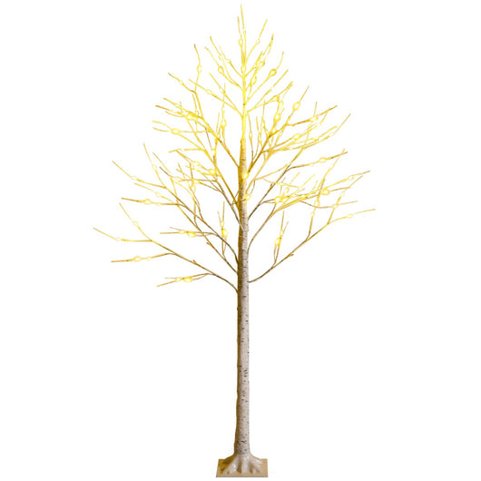 Albero artificiale illuminato 180cm con 96 luci LED calde e bianche, Albero di betulla per Natale Pasqua Bianco-Alberi di Natale