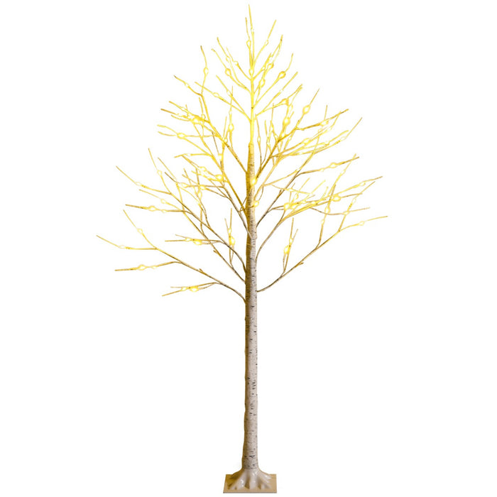 Albero artificiale illuminato 180cm con 96 luci LED calde e bianche, Albero di betulla per Natale Pasqua Bianco-Alberi di Natale