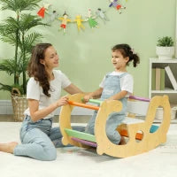 Gioco per Bambini 2 in 1 Arco Montessoriano e Sedia a Dondolo per Uso Interno, in Legno di Pino, 91x41x48 cm